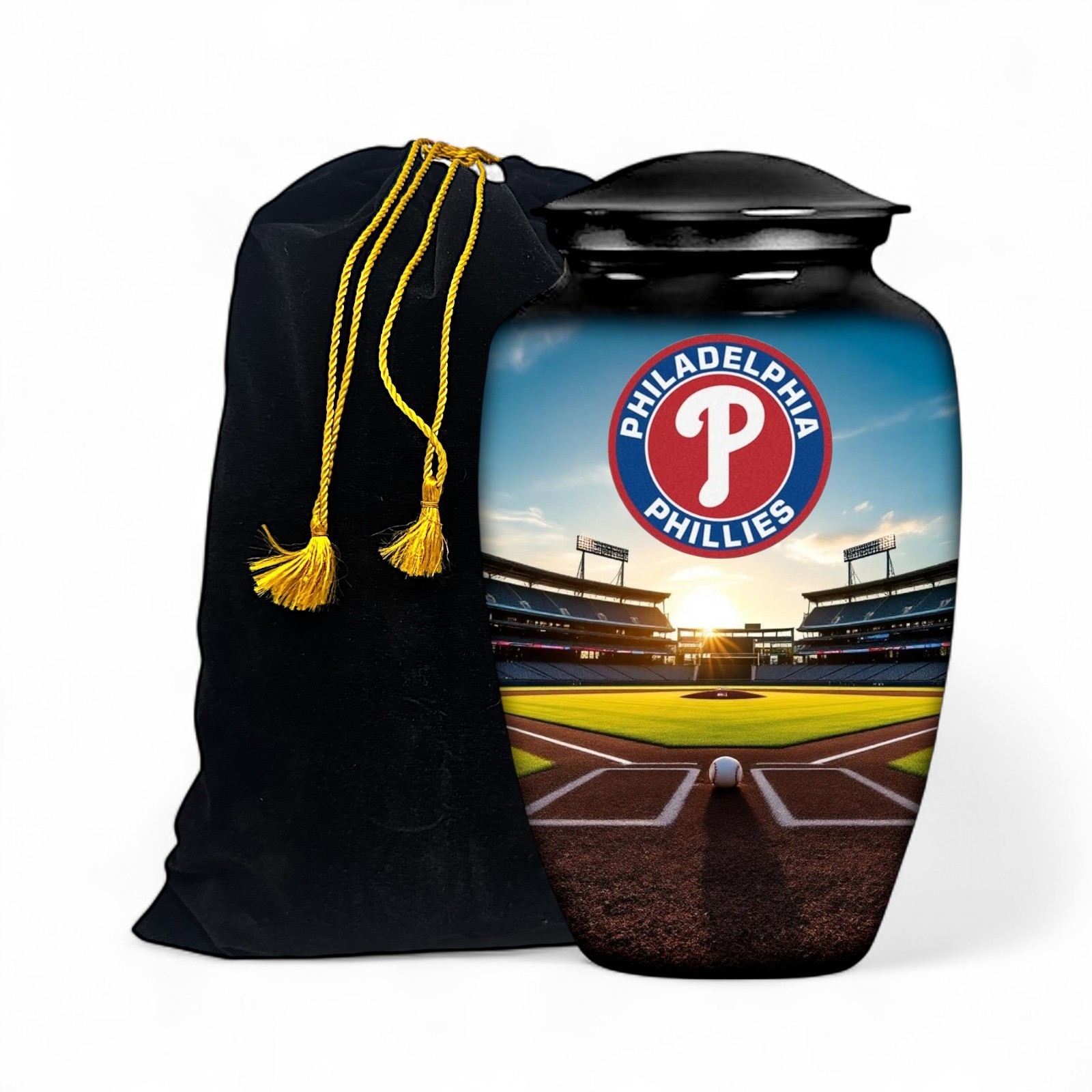 Cremation Black Urn Philadelphia Baseball Style Adult Human Ashes for Love One