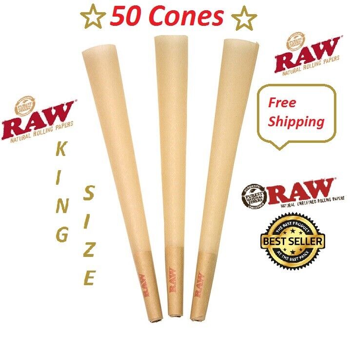 Authentic Raw King Size Cones W/Filter tips pre rolled (50 CONES) 