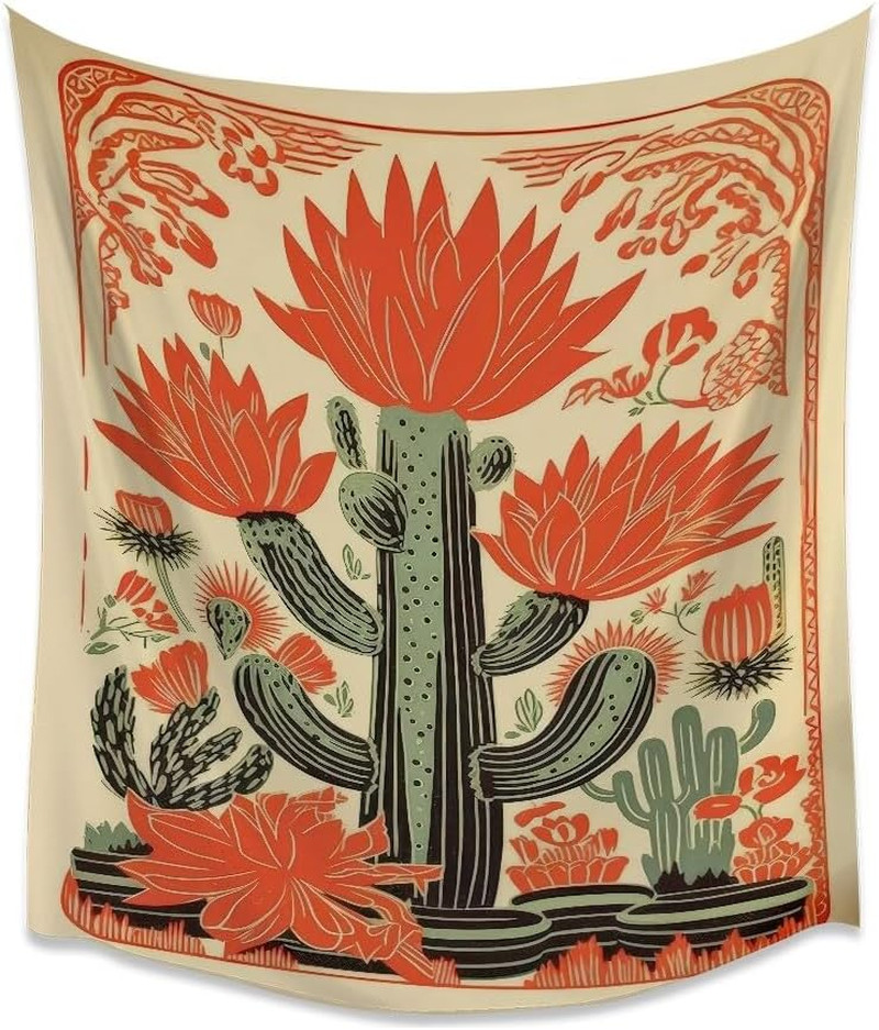 Vintage Mexican Cactus Tapestry Wall Art Colourful Mexican Art Print Traditional Vintage Mexican Cactus Tapestry Wall Art Colourful Mexican Art Print Traditional