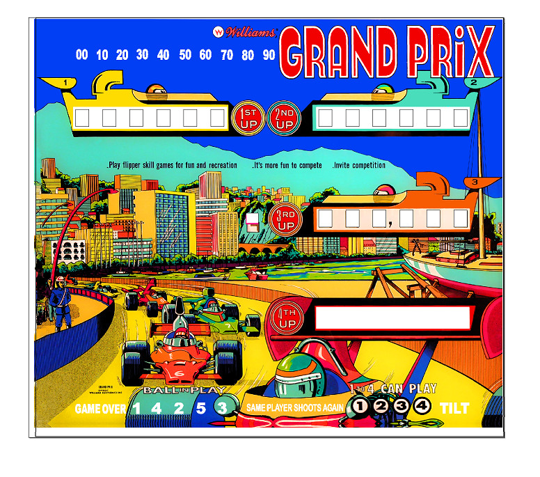 Williams Grand Prix Pinball Machine Translite Backglass Replacement Williams Grand Prix Pinball Machine Translite Backglass Replacement