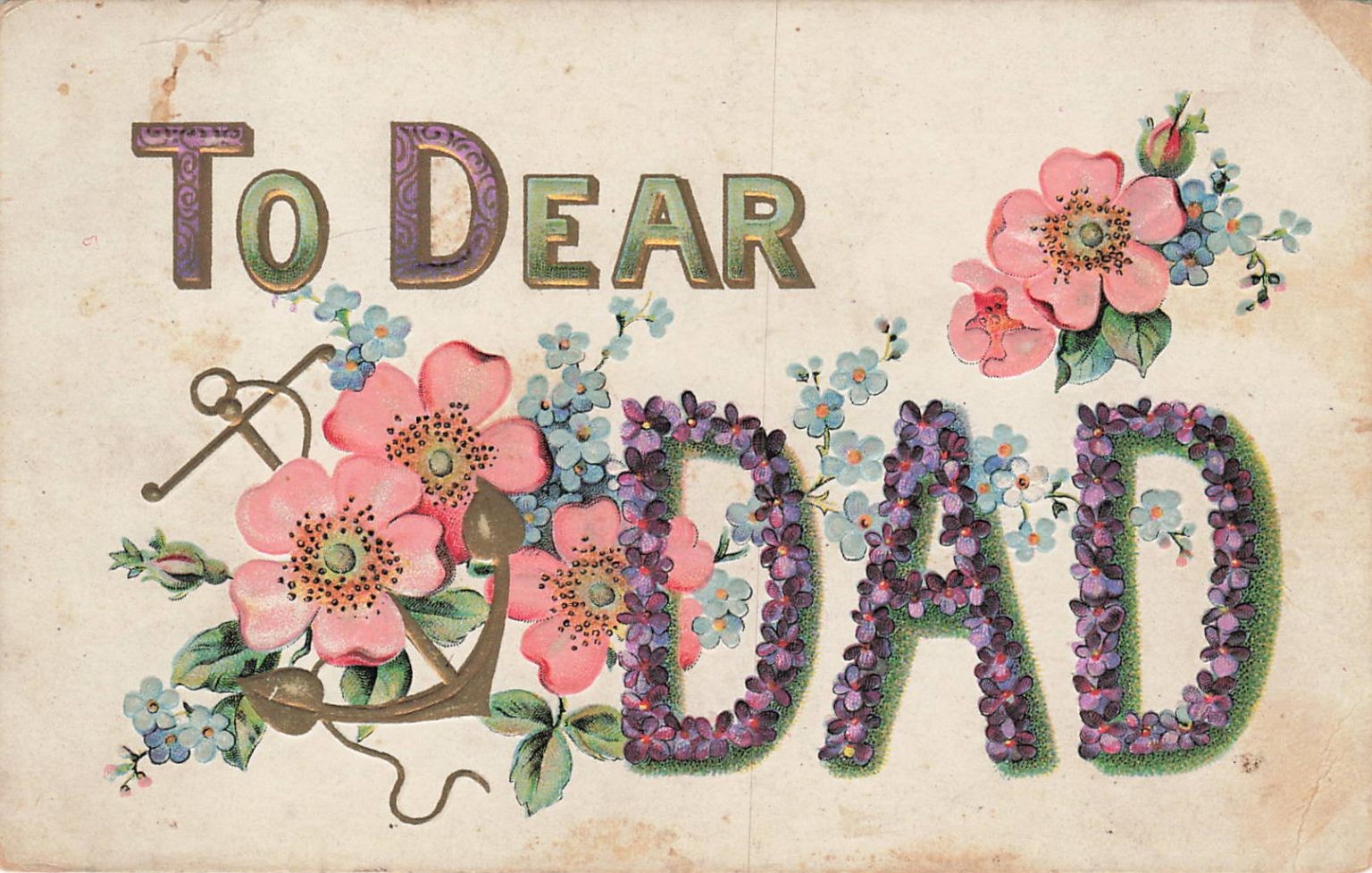 To Dear Dad Roses Anchor Embossed Postcard Sparta KY 1909 Posted To Dear Dad Roses Anchor Embossed Postcard Sparta KY 1909 Posted