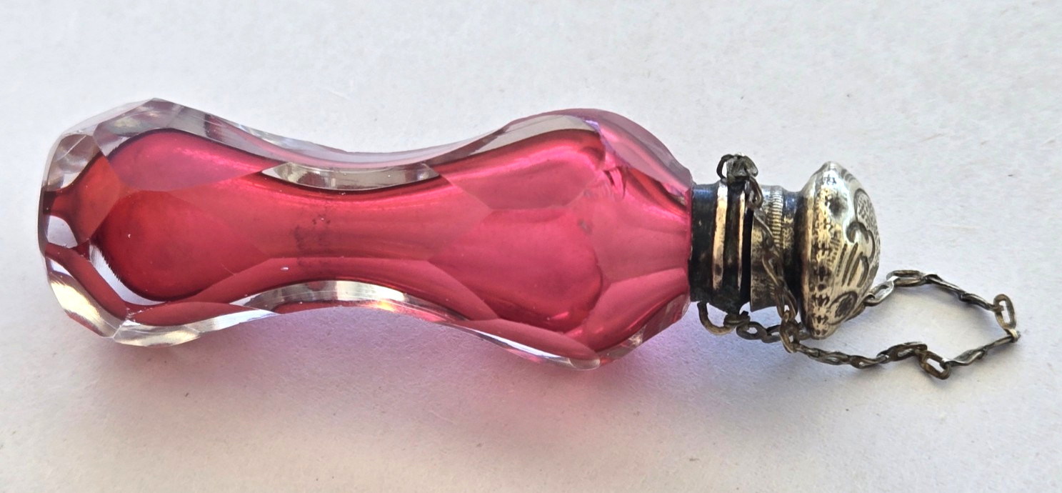 Antique Victorian Miniature Ruby Cut Glass Perfume Scent Bottle Deep Facets 1870 Antique Victorian Miniature Ruby Cut Glass Perfume Scent Bottle Deep Facets 1870