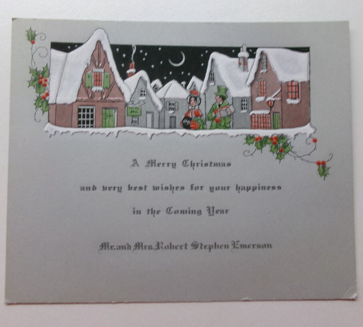 Vtg Christmas Card Victorian Couple Walk Gift Moonlite Starry Nighe 1920's 30's Vtg Christmas Card Victorian Couple Walk Gift Moonlite Starry Nighe 1920's 30's