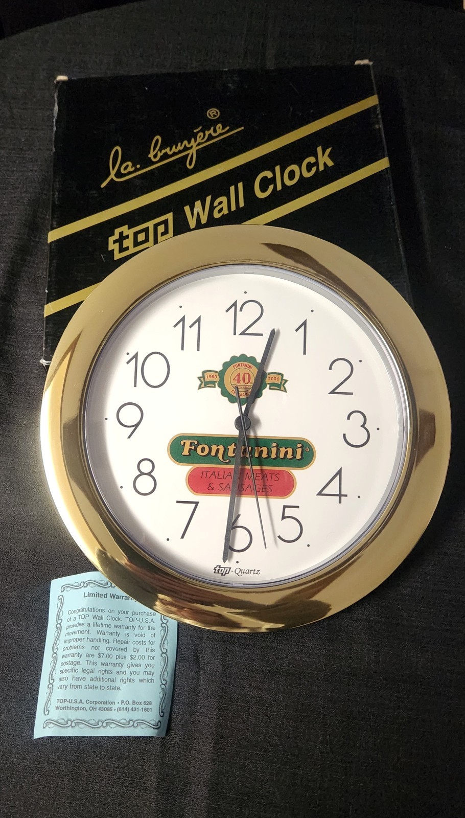 Vintage La Bruyere Wall Clock Promotional for Fontanini Italian Meats & Sausages Vintage La Bruyere Wall Clock Promotional for Fontanini Italian Meats & Sausages
