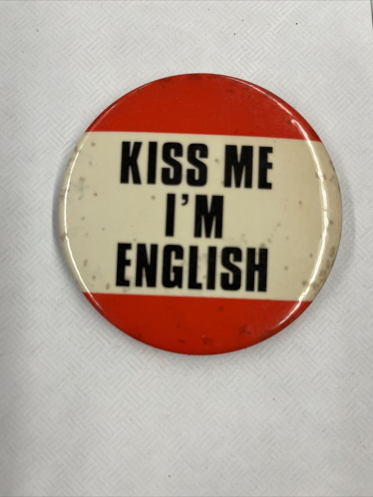 Kiss Me I’m English Vintage 1980s Pinback Button