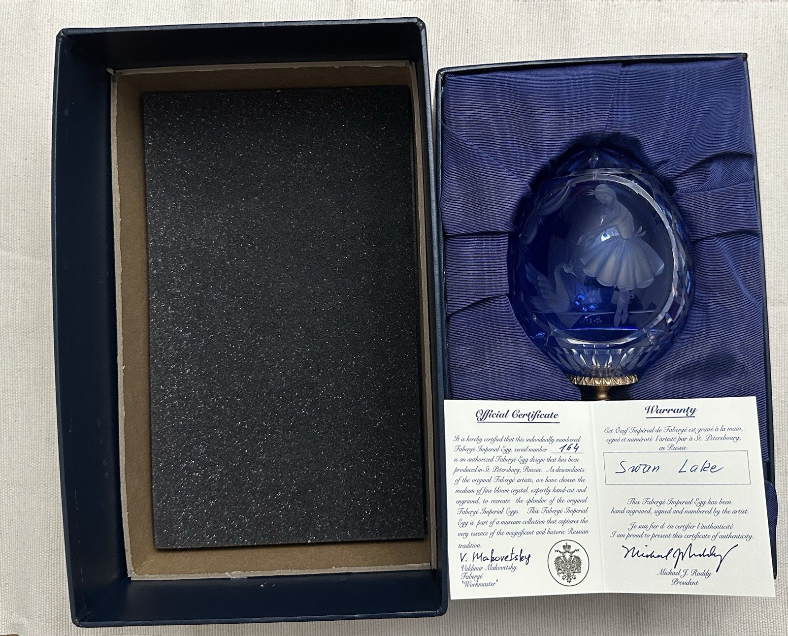 Faberge Imperial Egg Swan Lake Cobalt Blue Crystal Figurine #164 w/ COA Box