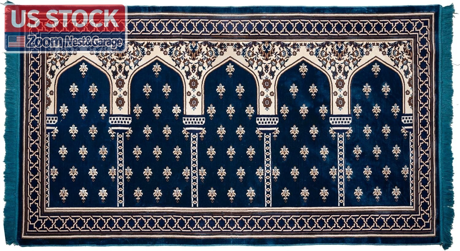 US Stock Modefa 5 Person Muslim Prayer Rug Turkish Islamic Janamaz Blue
