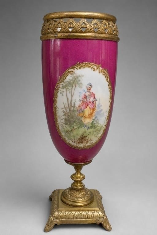 Antique Sevres Pink Porcelain Ormolu Mantle Urn 10.5"