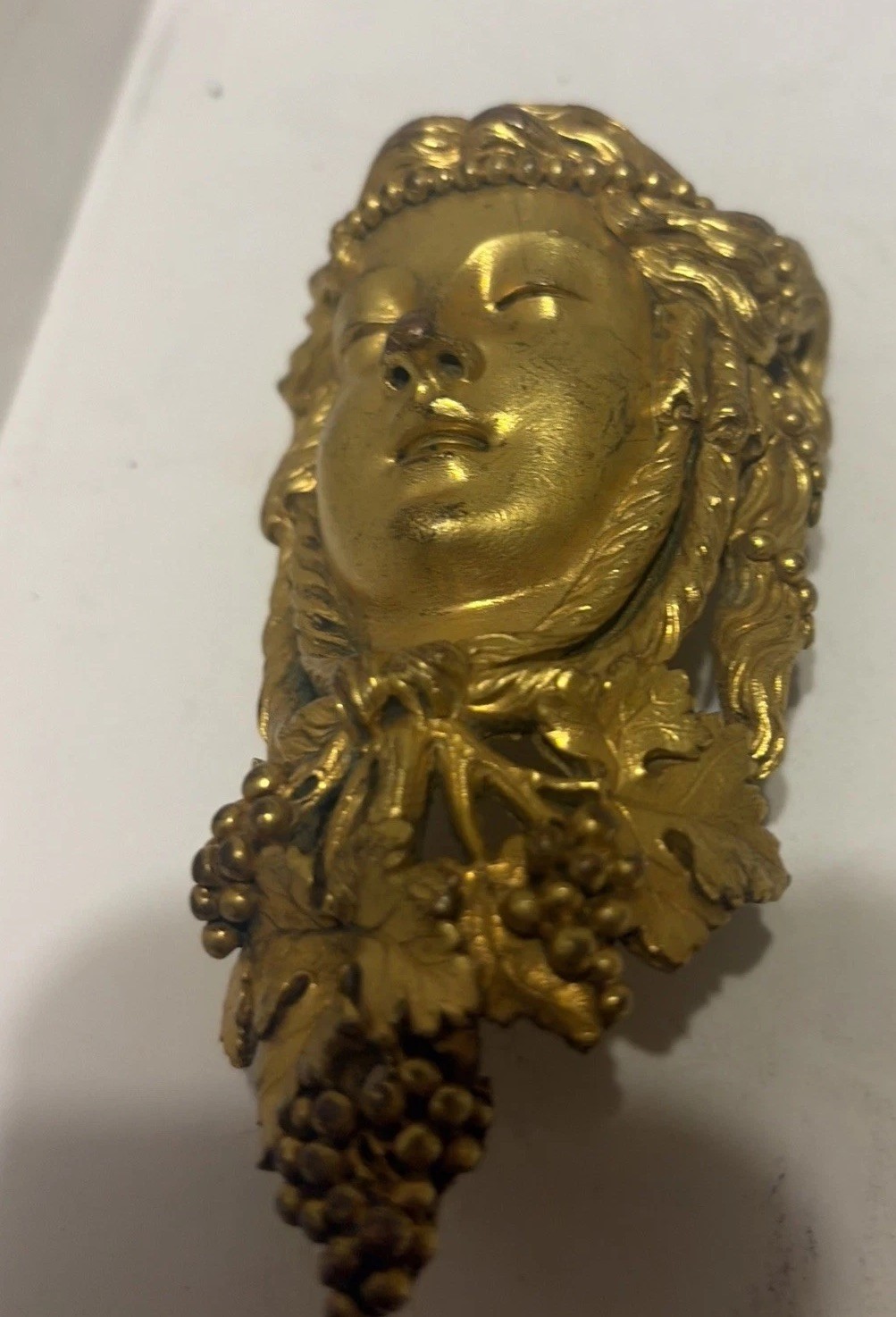 Antique Tiffany Style Gilt Brass Bacchus Face Wall Sconce Billiard Pocket-Read