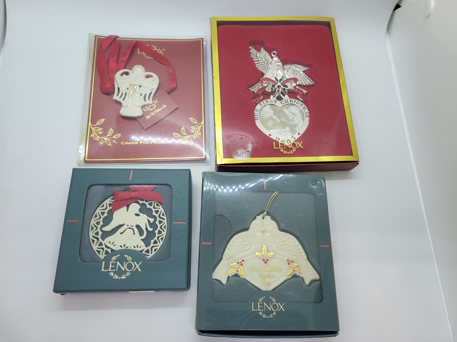Vintage Lenox Ceramic/Pewter Christmas Ornaments, Lot of 4 Vintage Lenox Ceramic/Pewter Christmas Ornaments, Lot of 4