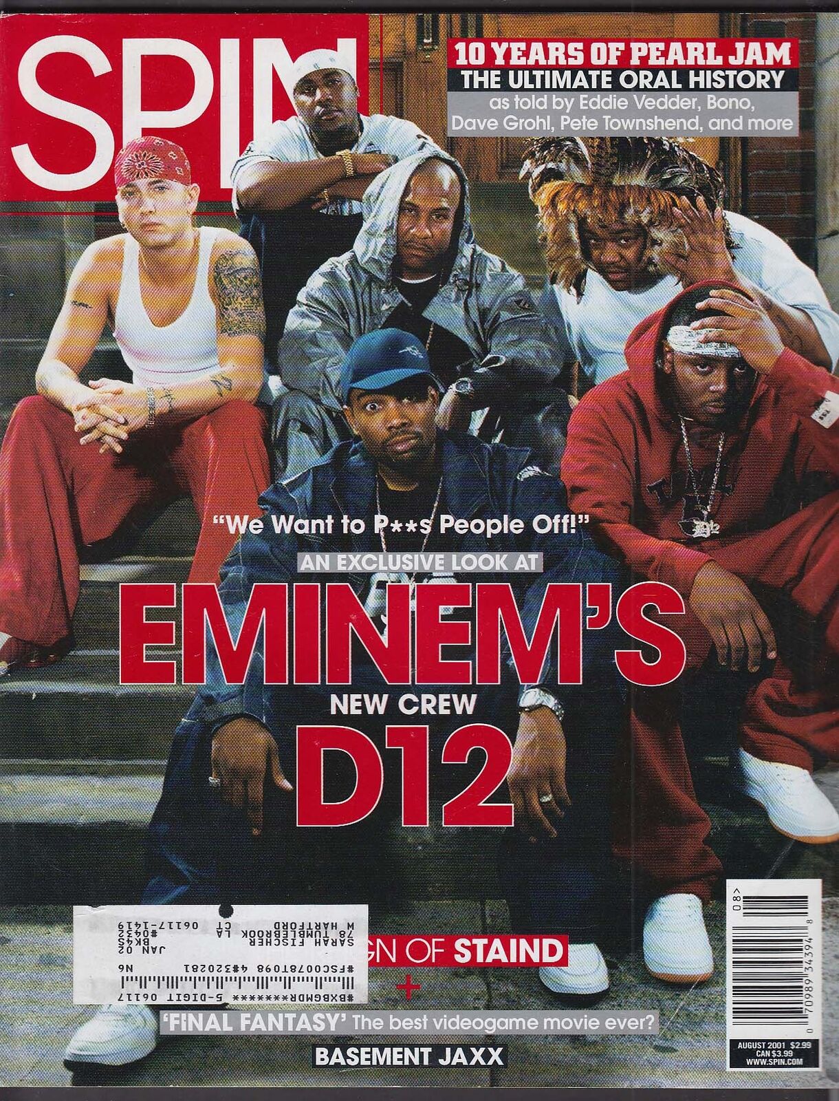 SPIN Eminem D12 Eddie Vedder Bono Dave Grohl Pete Townshend Basement Jaxx 8 2001