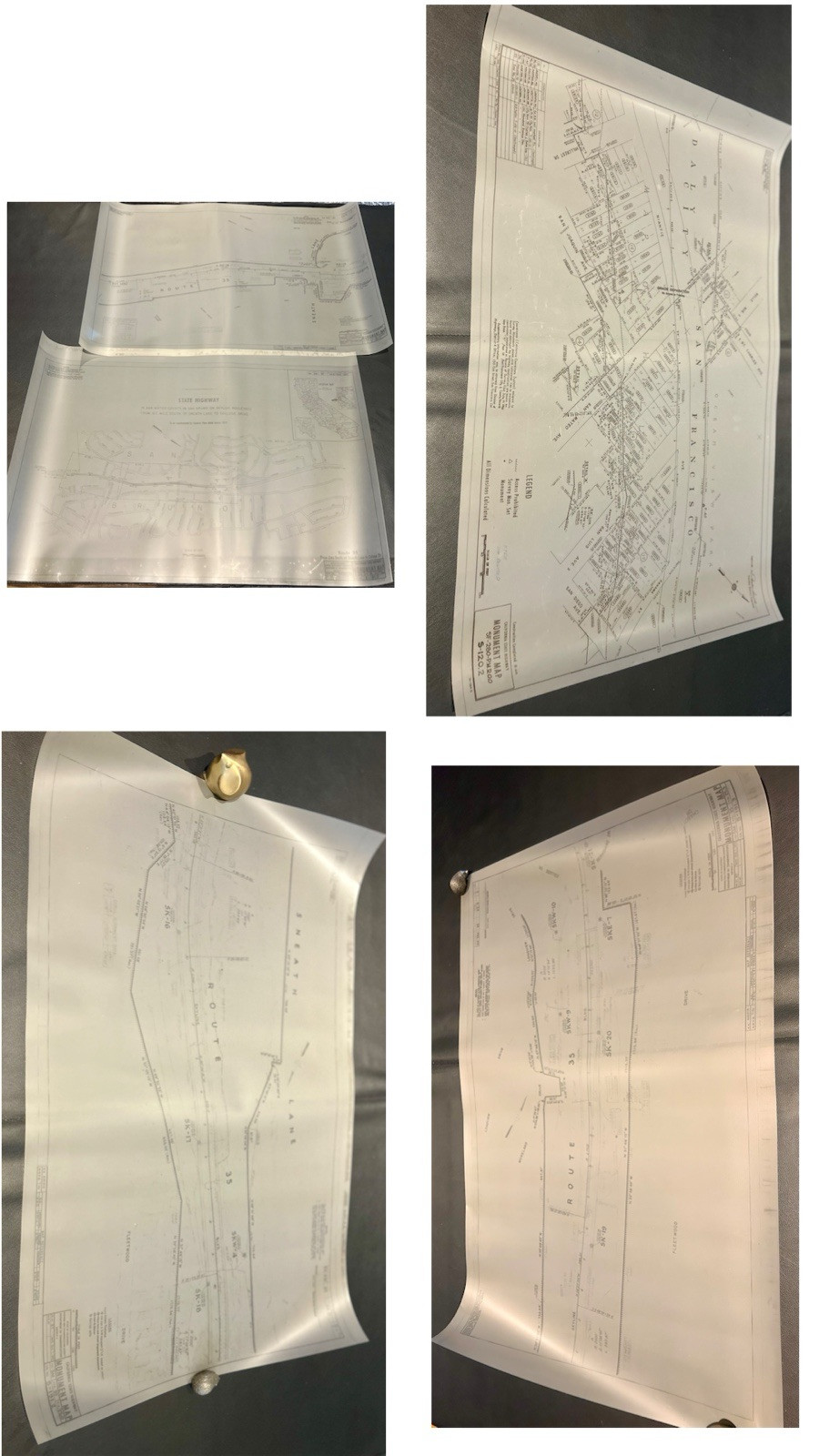 Vtg 70s California Highway Monument Maps on Vellum?San Fran,San Mateo,San Bruno