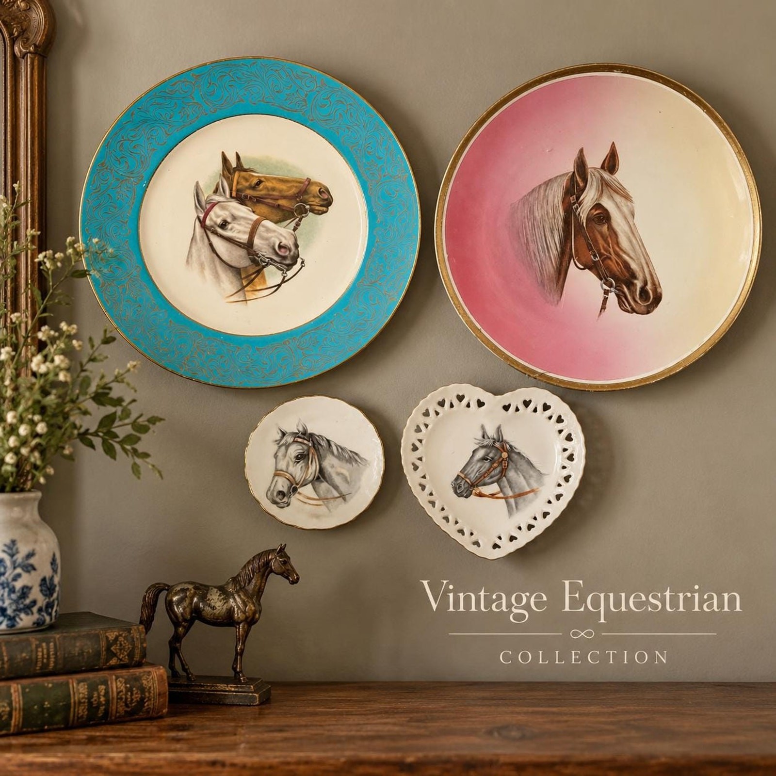 Vintage Equestrian Horse Plate Wall Collection 1920s 1950s 3 to 10.5 in. Vintage Equestrian Horse Plate Wall Collection 1920s 1950s 3 to 10.5 in.