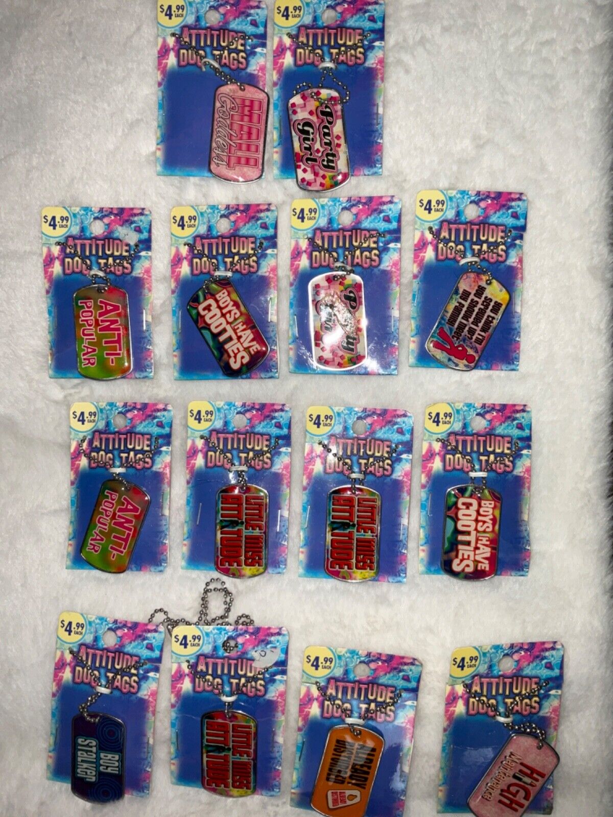 90s Attitude Dog Tag Necklaces Lot of 14 Boys Have Cooties High Maintenance RC3