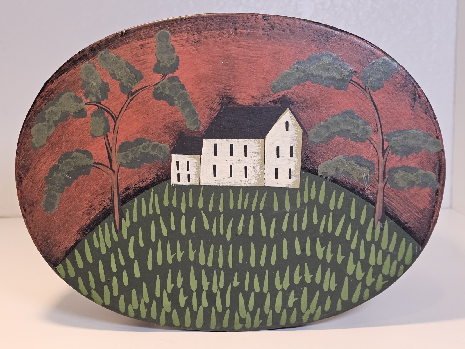 Primitives Kathy Graybill Oval Folk Art Gift Box Rustic Farmhouse Village Decor Primitives Kathy Graybill Oval Folk Art Gift Box Rustic Farmhouse Village Decor
