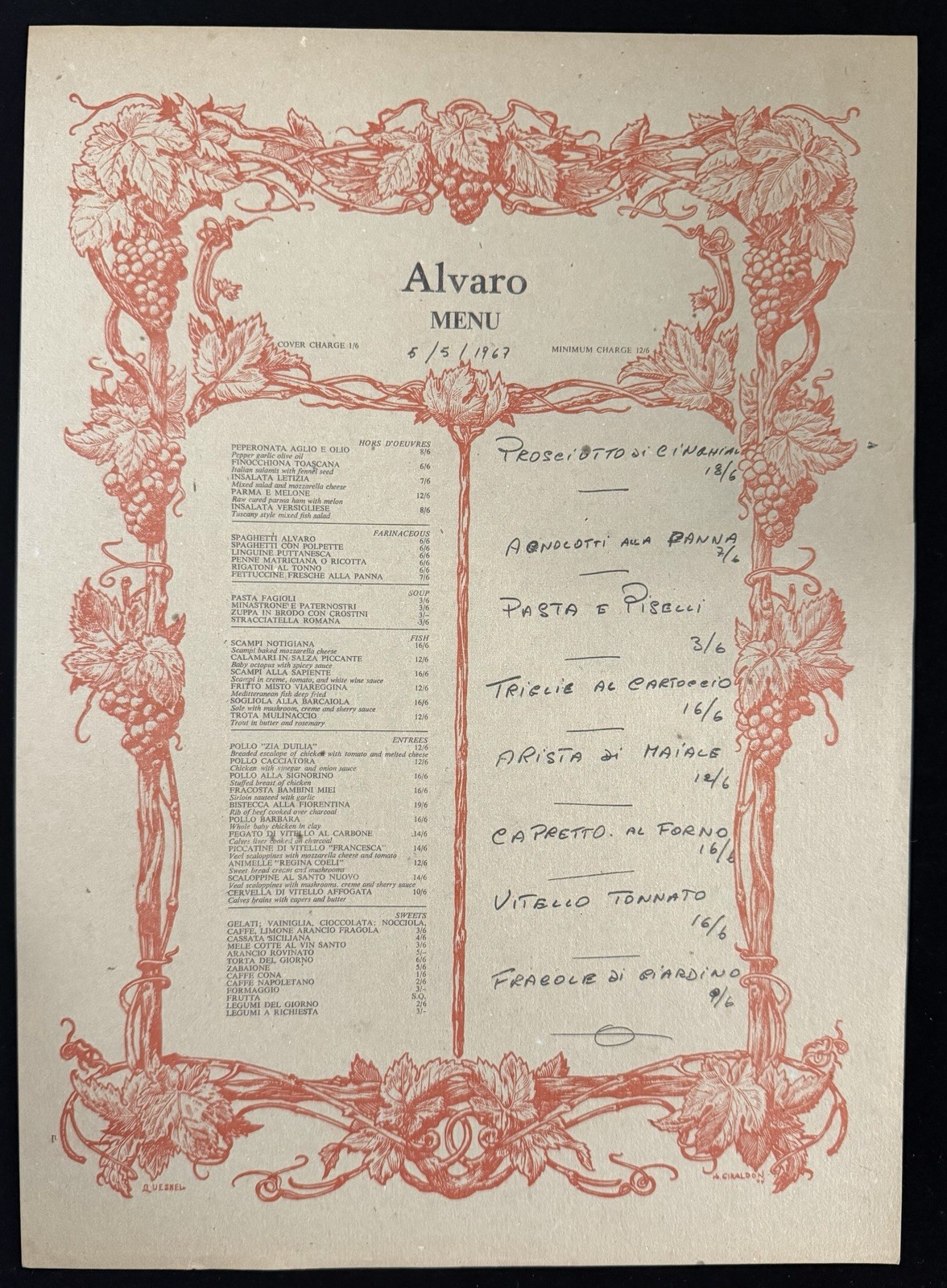 Vintage Alvaro London Italian Restaurant Menu 1967 Recipe Culinary Ephemera Vintage Alvaro London Italian Restaurant Menu 1967 Recipe Culinary Ephemera