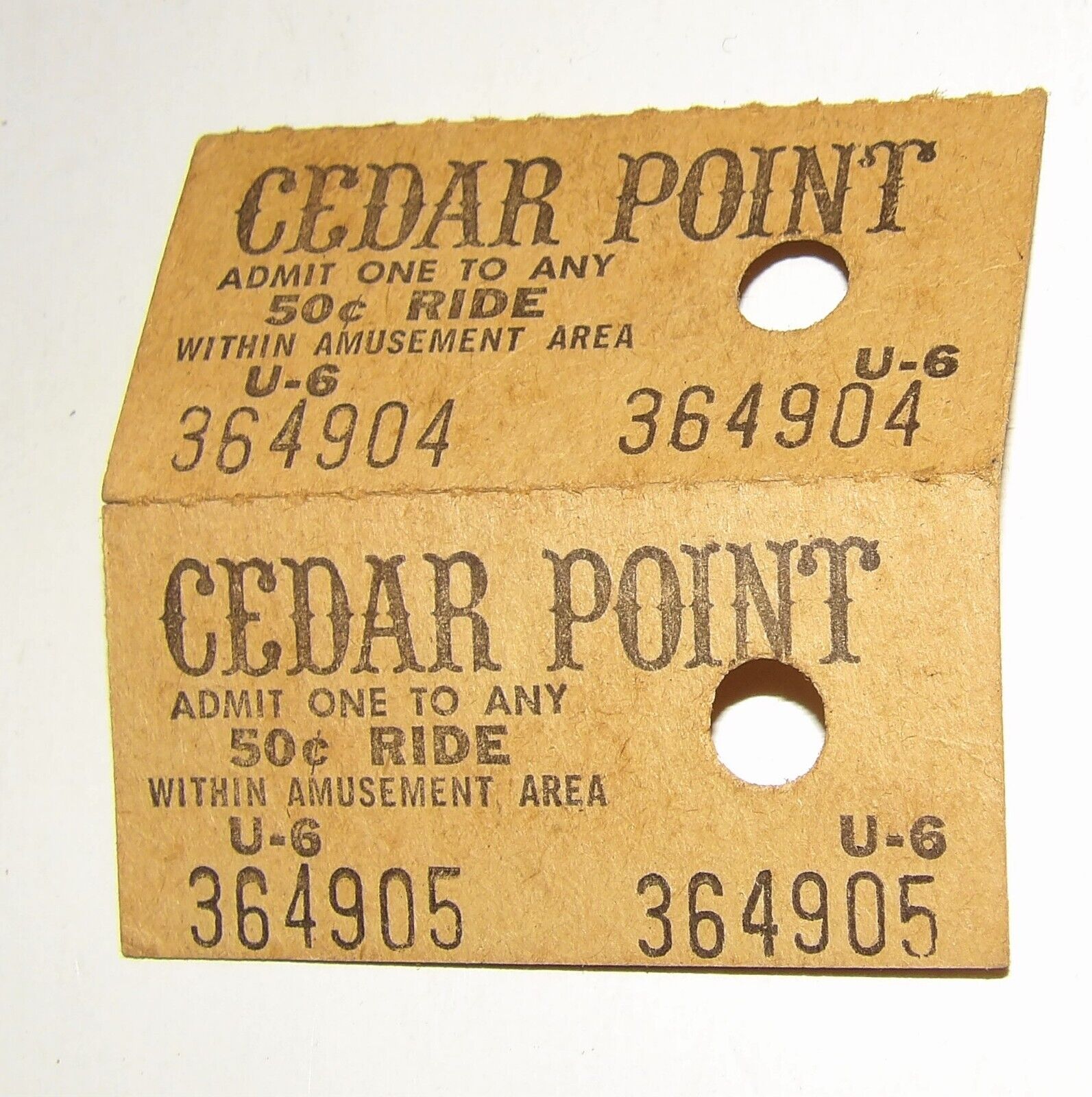 Vtg Amusement Park Cedar Point 50 cent Ride Tickets Sandusky Ohio 1960s/70s