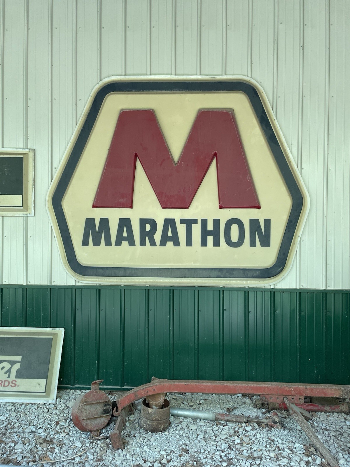 Marathon Gas & Oil Advertising Sign Large M Logo Beige Red Black Marathon Gas & Oil Advertising Sign Large M Logo Beige Red Black