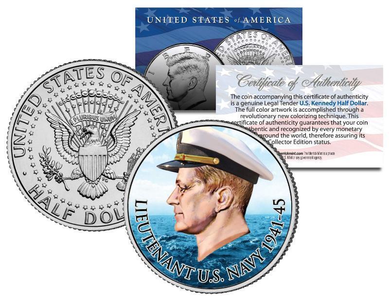 Lieutenant JOHN F KENNEDY of U.S. Navy Colorized JFK Half Dollar U.S. Coin Ocean