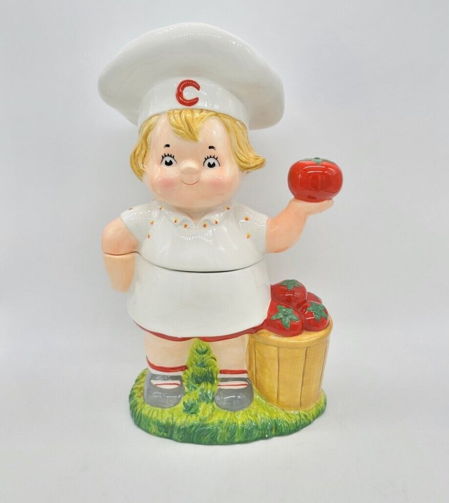Vintage Campbell's Soup Kid Cookie Jar 2004 Boy Chef Holding Tomatoes 
