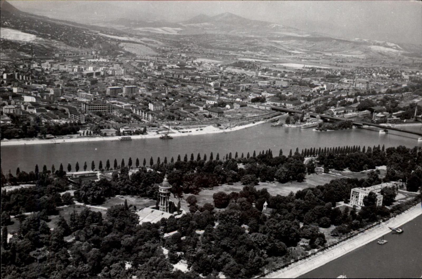 RPPC Aerial Budapest Hungary Margaret Island vintage postcard z389