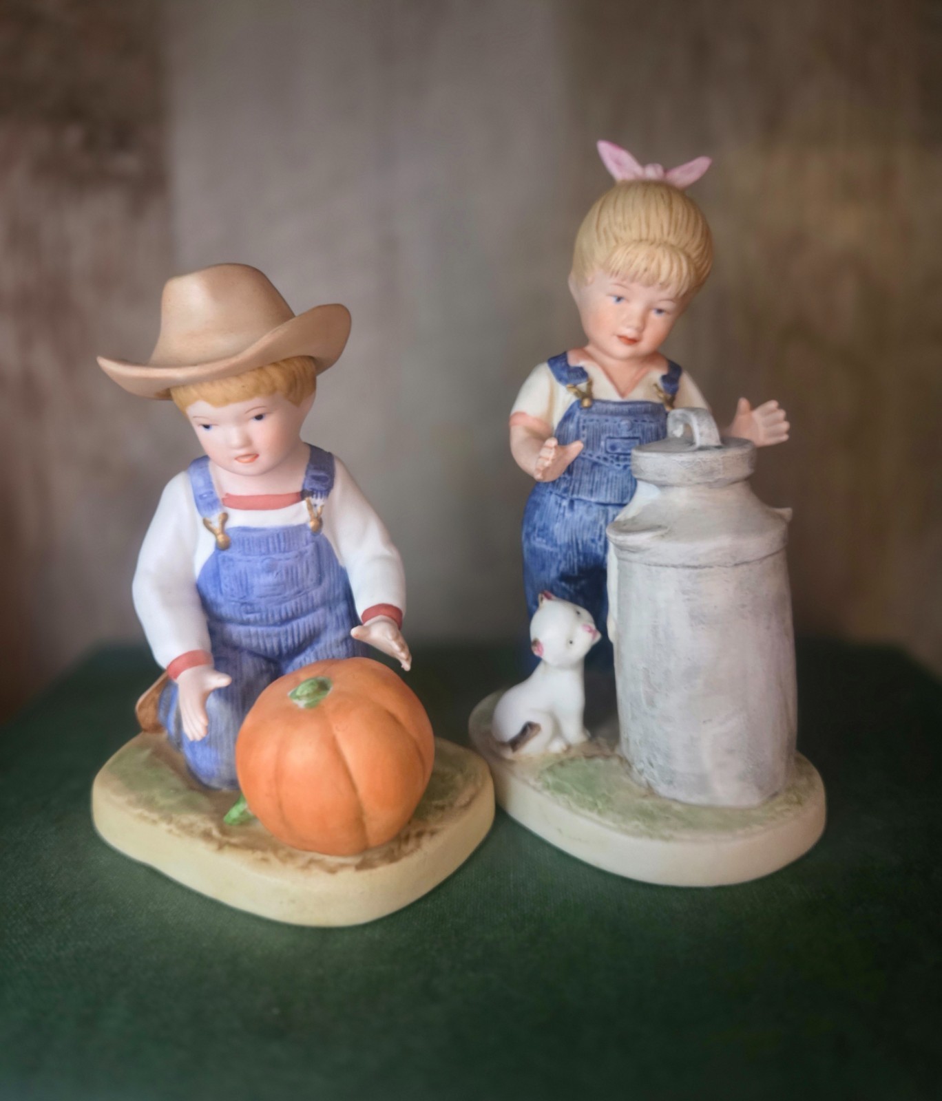 VTG 1985 HOMCO Denim Days #1518 & Morning Chores #1501 Fall Bisque Figurine Set VTG 1985 HOMCO Denim Days #1518 & Morning Chores #1501 Fall Bisque Figurine Set