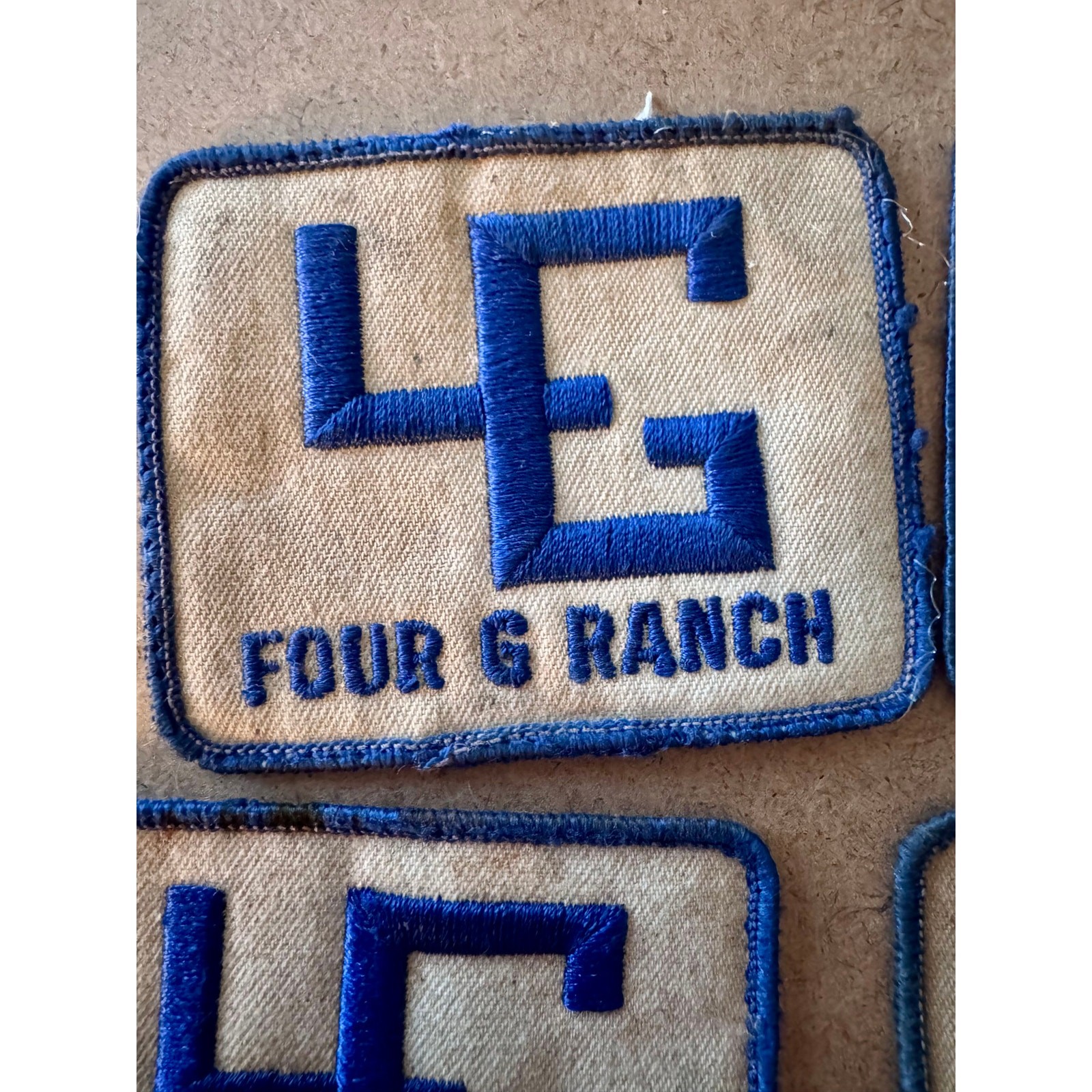 Vintage Four G Ranch Embroidered Uniform Patch Blue White 3.5 x 2.5 Vintage Four G Ranch Embroidered Uniform Patch Blue White 3.5 x 2.5