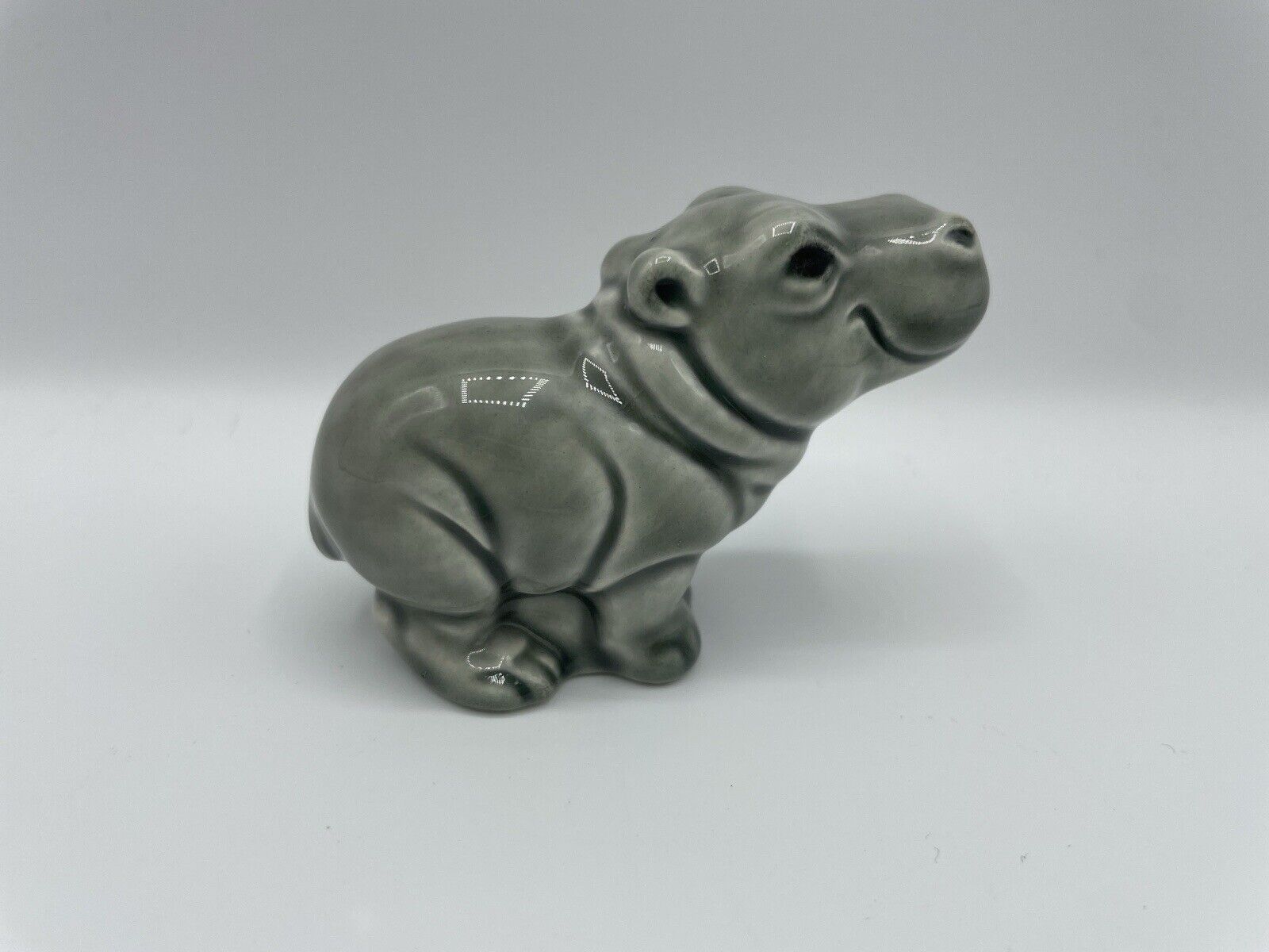 Vintage Goebel West Germany Small Porcelain Grey Hippo Figurine Sticker Marked