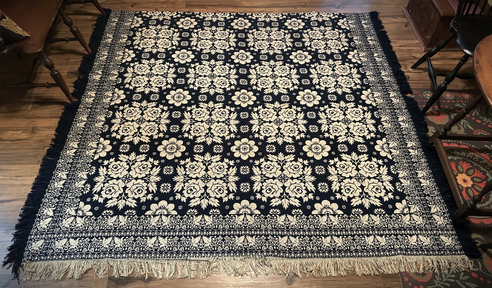 19th Century Jacquard Coverlet Indigo Blue 19th Century Jacquard Coverlet Indigo Blue
