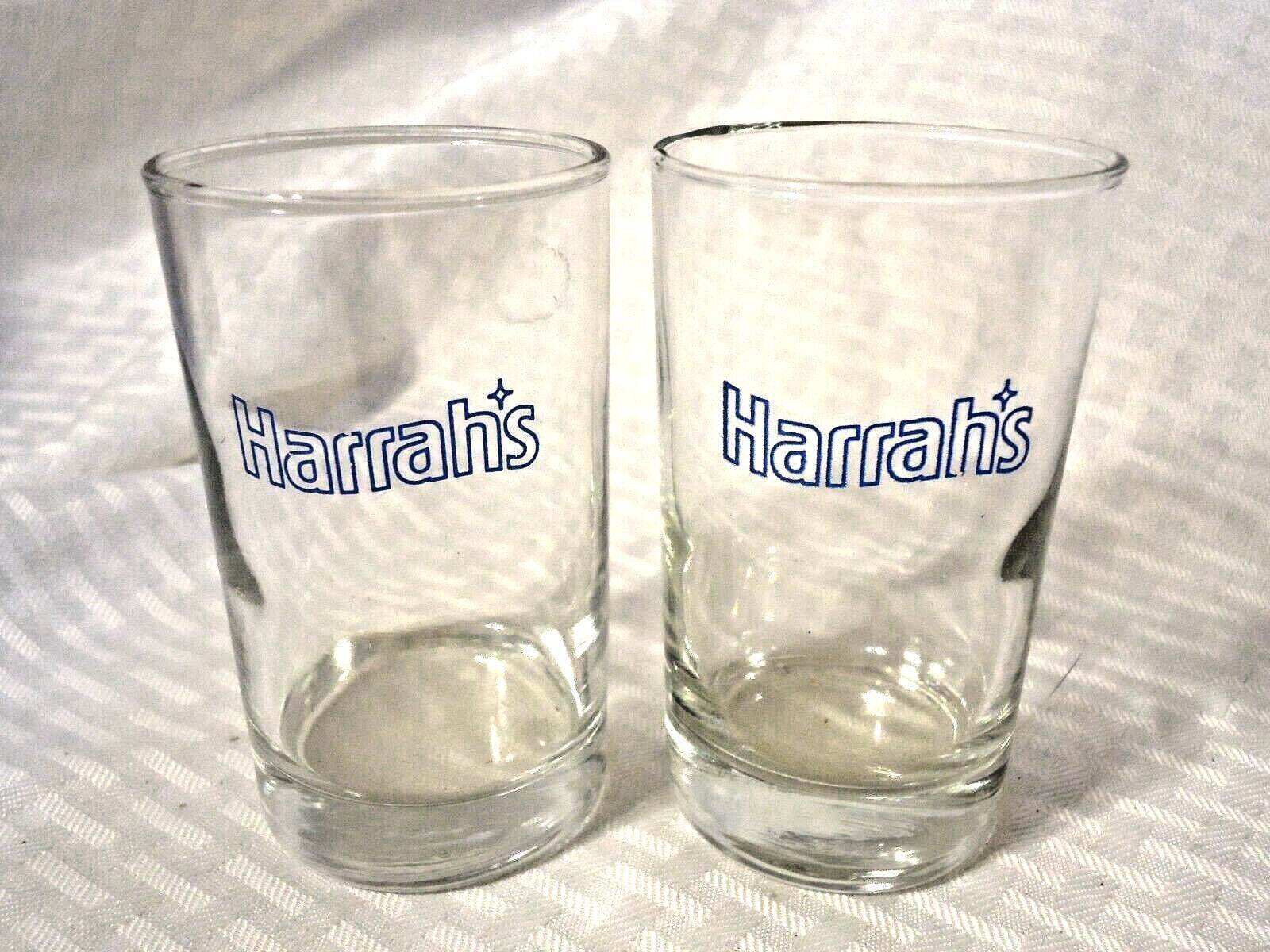 2 Vintage Harrah's Casino Reno Drinking Glasses 6 oz. Blue Logo