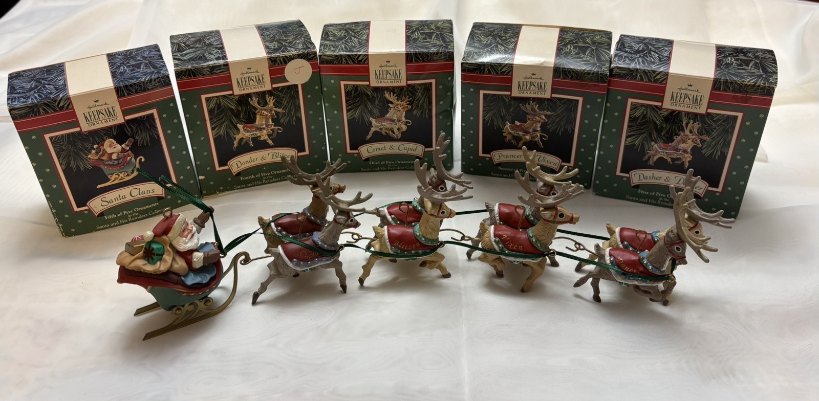 Hallmark Keepsake Ornaments Santa and His Reindeer Collection Complete Set 1992