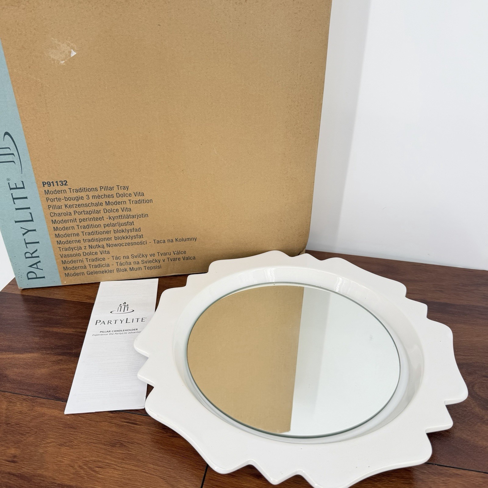 VTG 90s PartyLite Modern Traditions Pillar Tray Retired NIB Glossy White Mirror VTG 90s PartyLite Modern Traditions Pillar Tray Retired NIB Glossy White Mirror