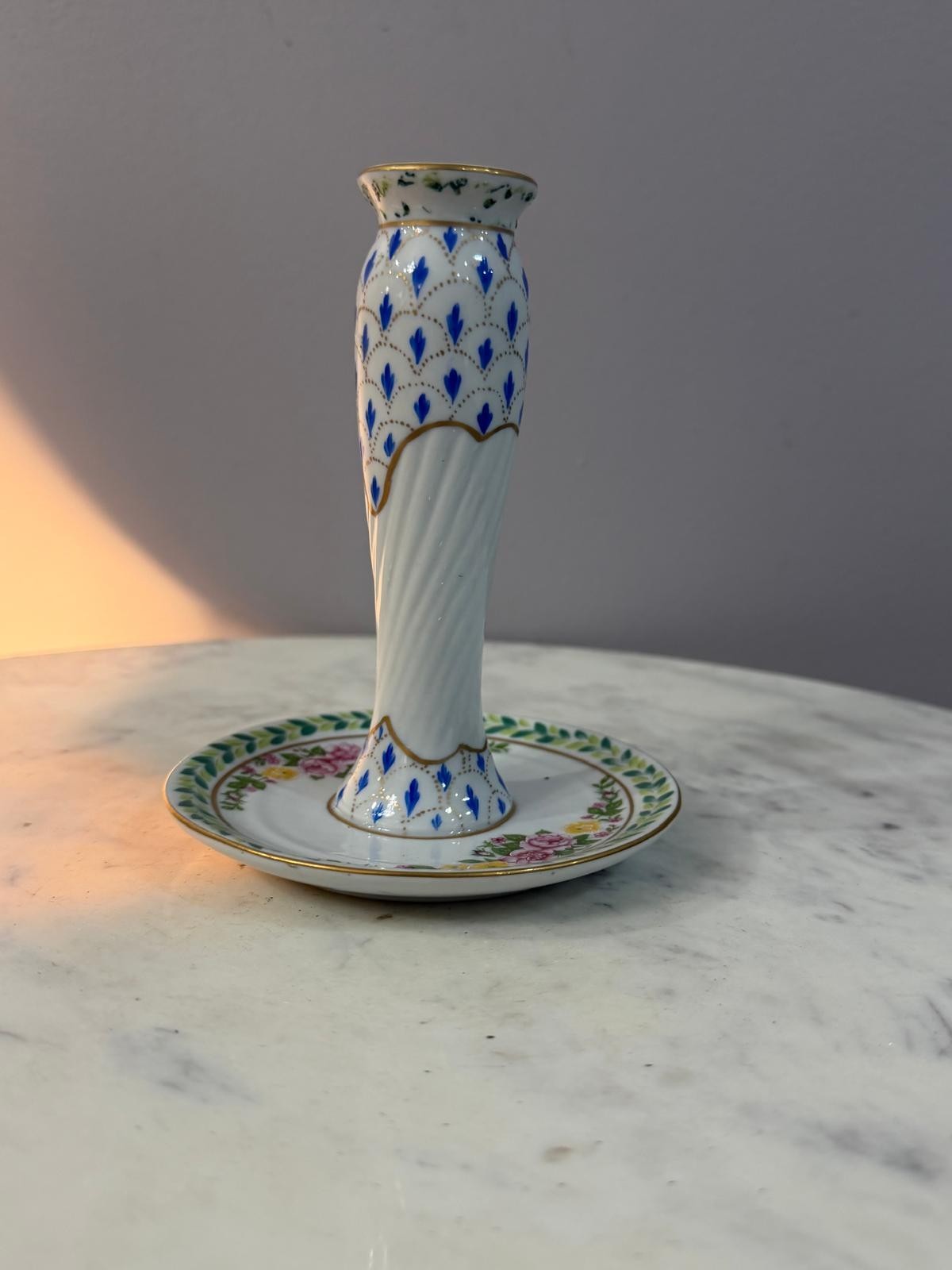 Vtg Paris Royal Porcelain Blue Floral Candlestick Holder Gold Trim Home Decor 6" Vtg Paris Royal Porcelain Blue Floral Candlestick Holder Gold Trim Home Decor 6"