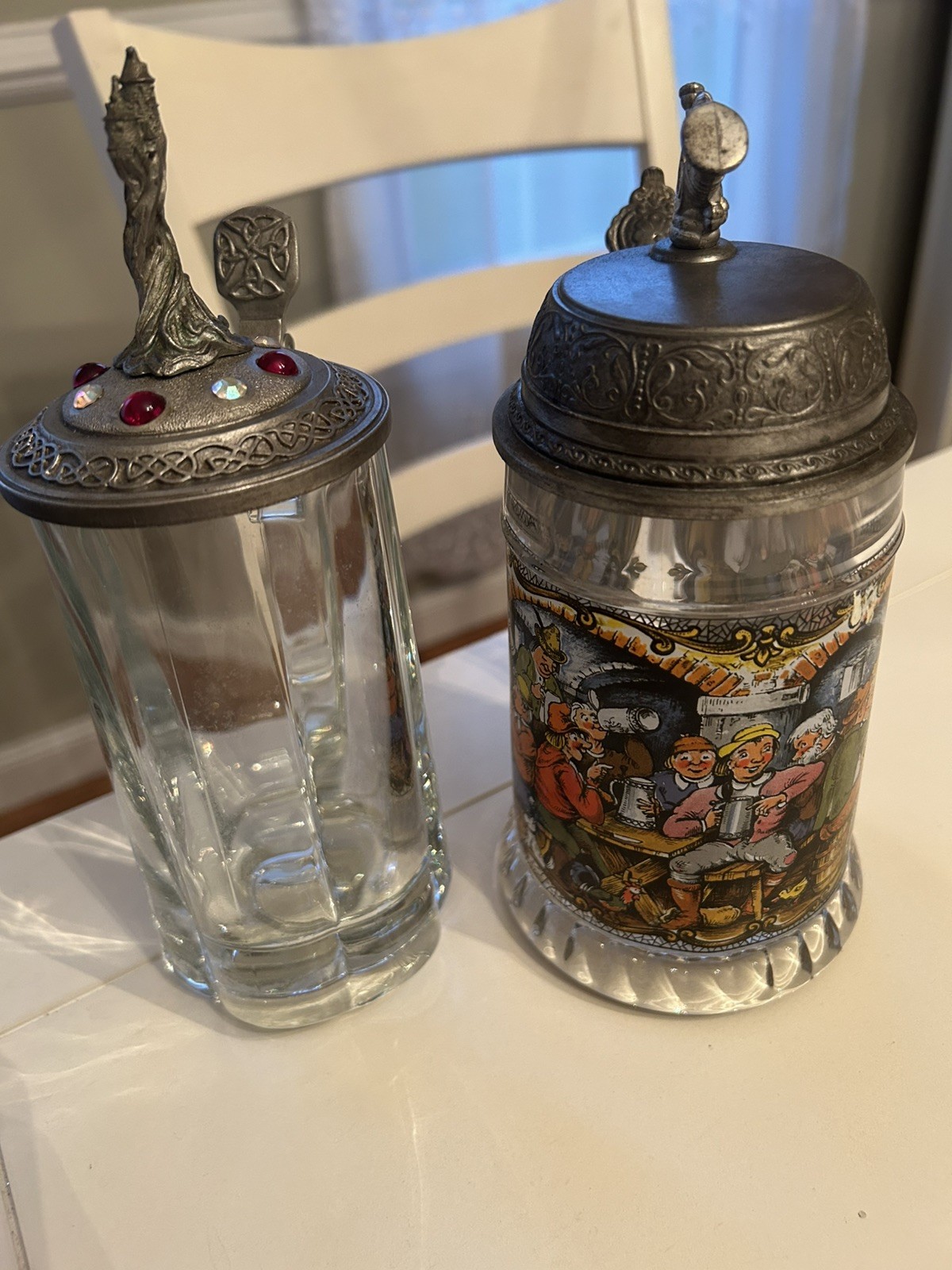 Lot of 2 - West Germany Beer Stein Glass Lidded & 1991 Perth Pewter Glass Stein Lot of 2 - West Germany Beer Stein Glass Lidded & 1991 Perth Pewter Glass Stein