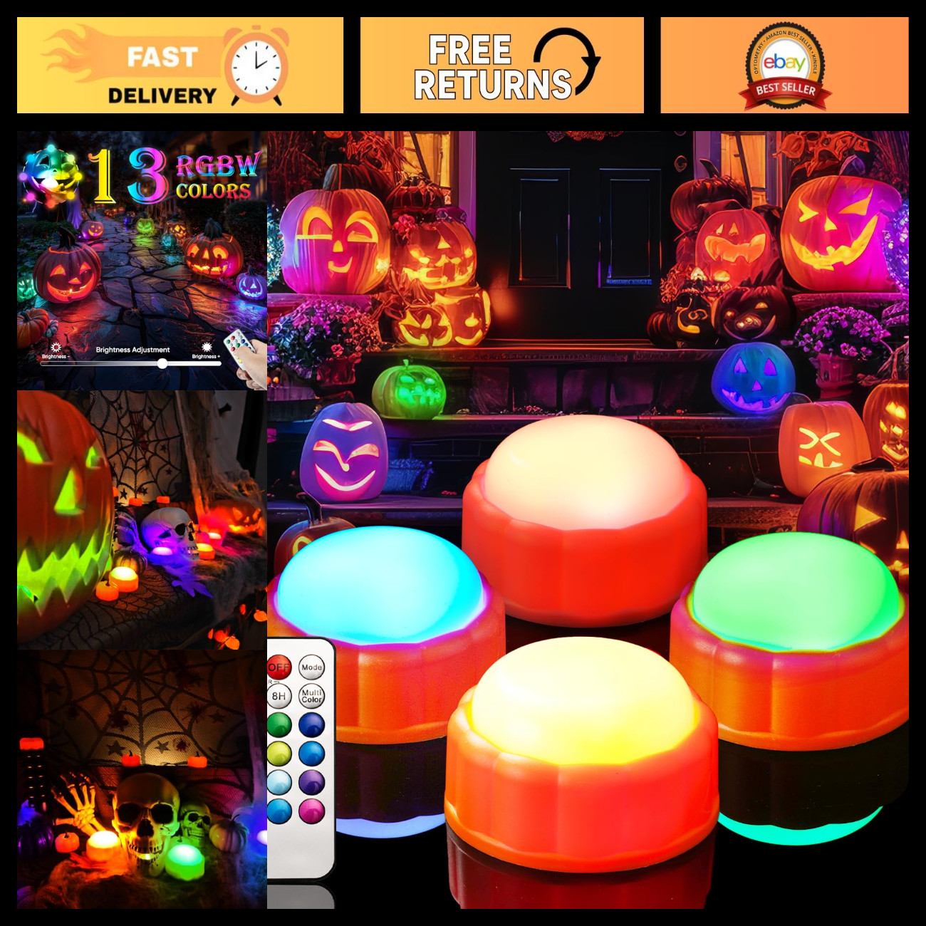 Homemory Halloween Bright LED Pumpkin Lights, Color Changing with Remote Control Homemory Halloween Bright LED Pumpkin Lights, Color Changing with Remote Control