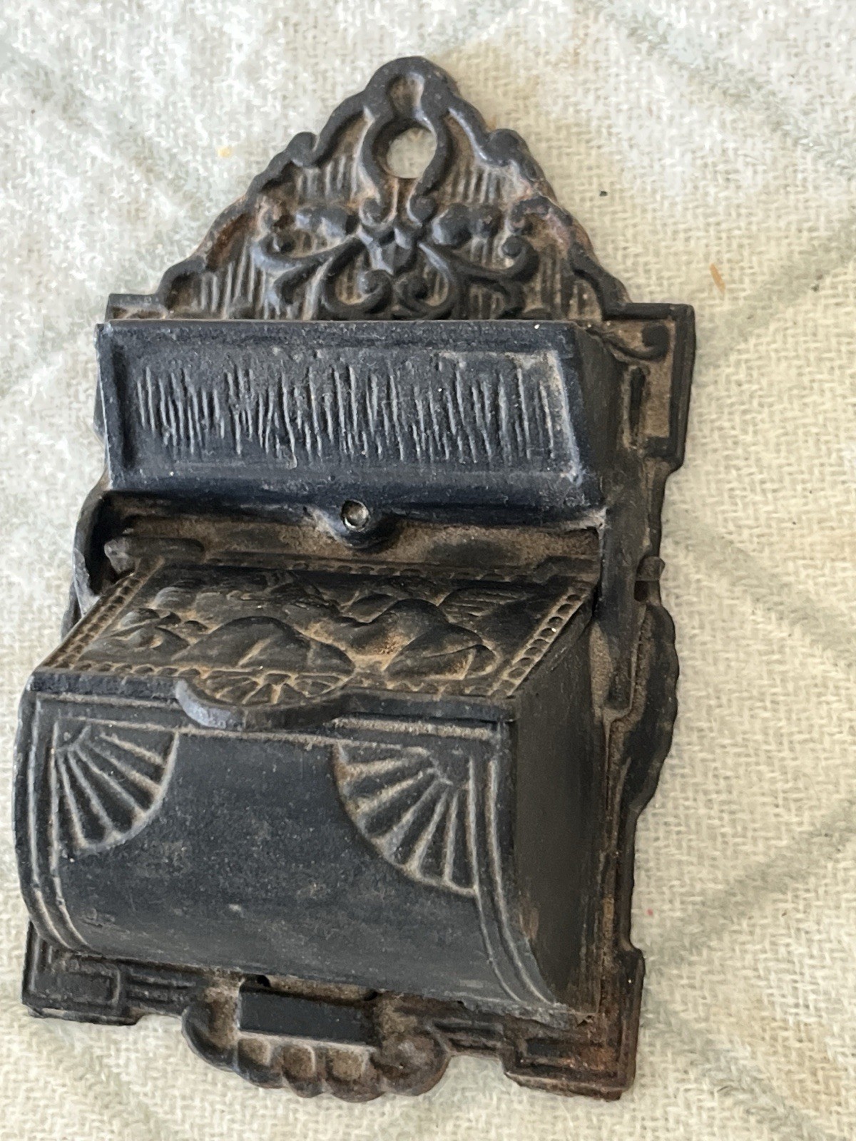 Antique Victorian Cast Iron Match Safe Wall Mount