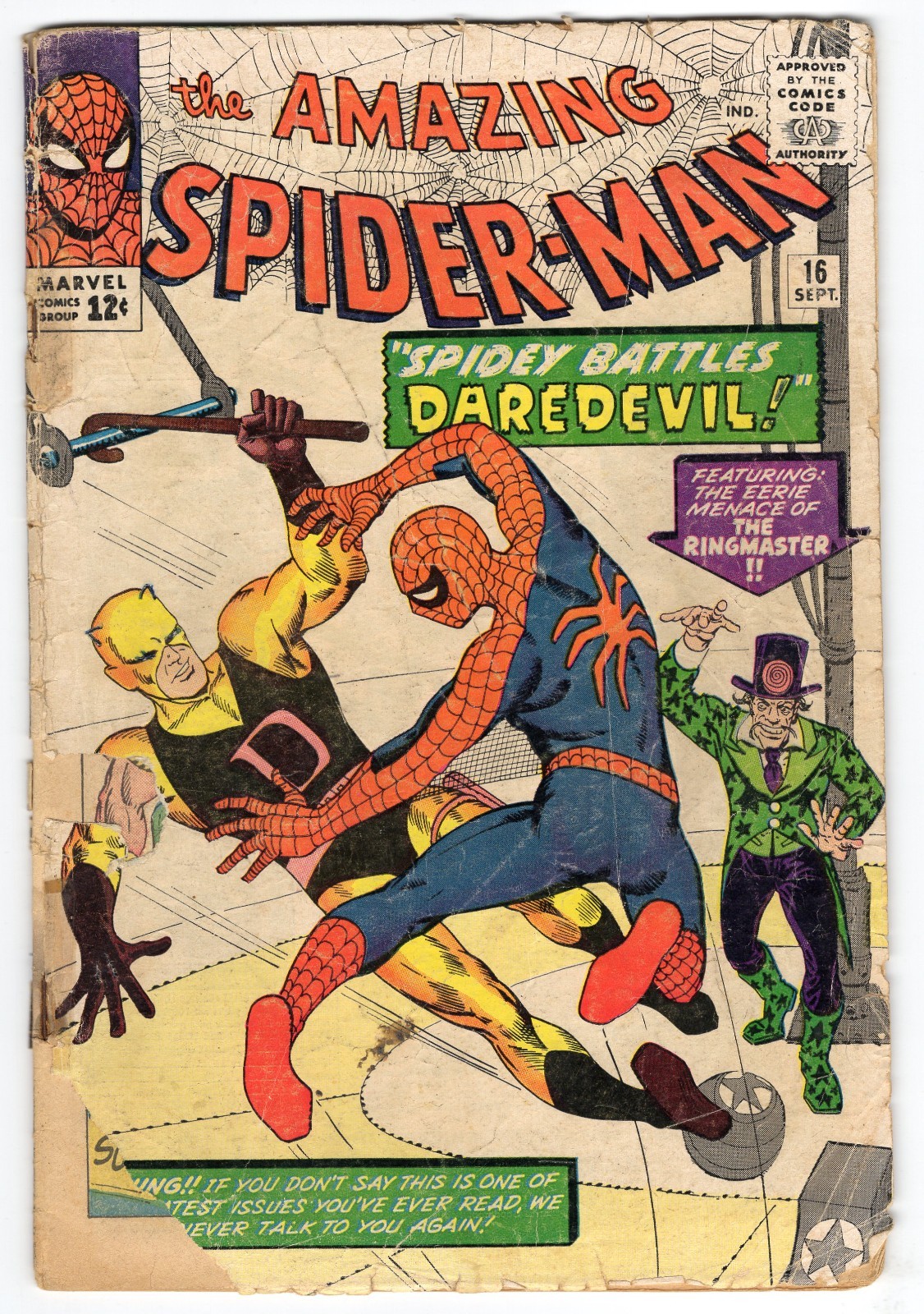 Amazing Spider-Man 16 1964 Marvel Comics G- 1.8 1st X-Over Daredevil Amazing Spider-Man 16 1964 Marvel Comics G- 1.8 1st X-Over Daredevil