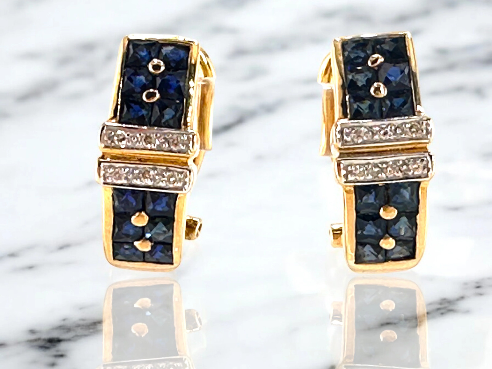 Vintage 18k Gold Earrings | Diamond & Sapphire | 5.4g English Lock | September Vintage 18k Gold Earrings | Diamond & Sapphire | 5.4g English Lock | September