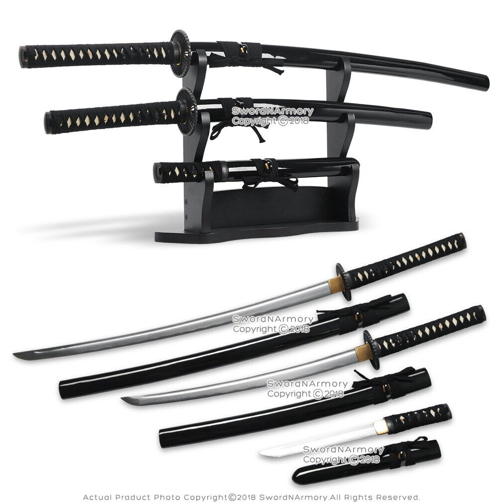 Black Handmade Sharp Last Samurai Sword Set with Kanji Engraved on Blade