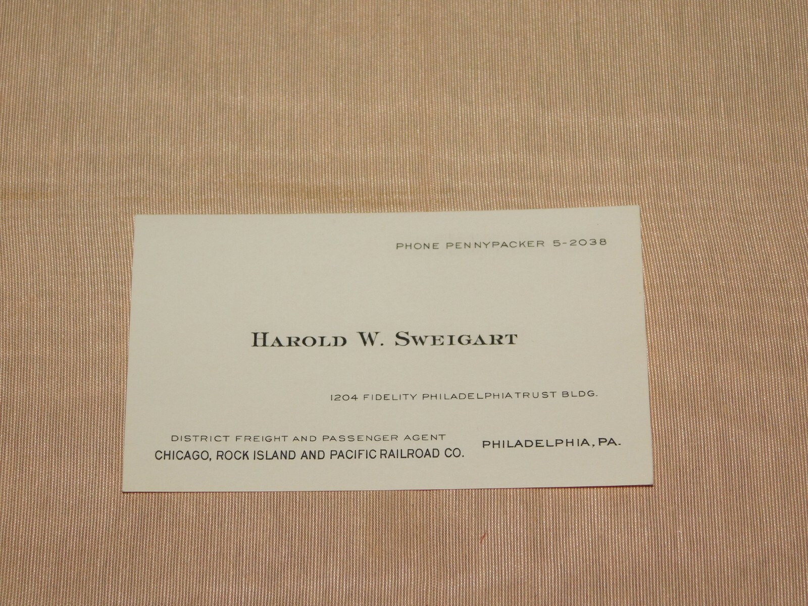 VINTAGE BUSINESS CARD HAROLD W SWEIGART CHICAGO ROCK ISLAND & PACIFIC RAILROAD VINTAGE BUSINESS CARD HAROLD W SWEIGART CHICAGO ROCK ISLAND & PACIFIC RAILROAD