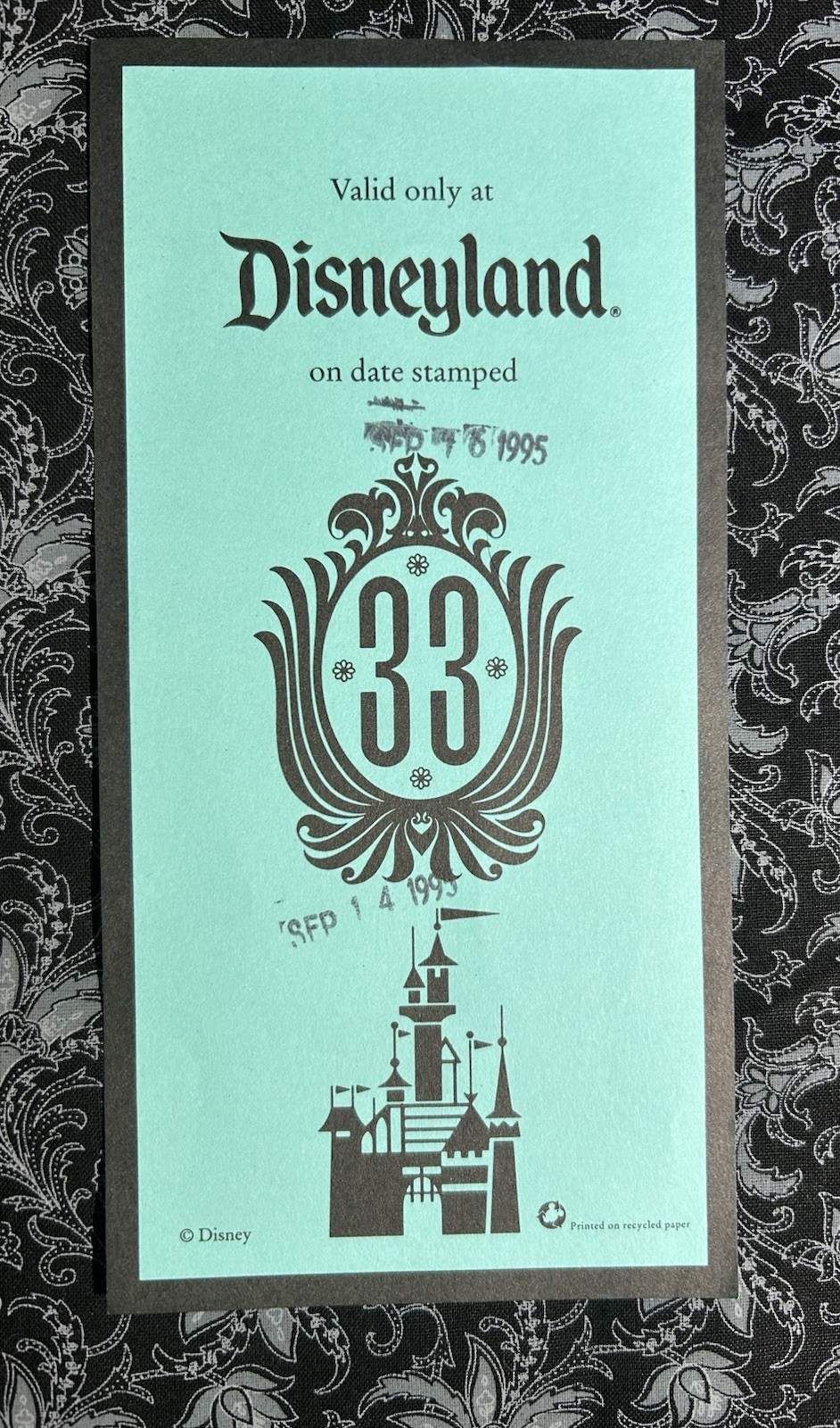Disneyland Club 33 Parking Pass for September 14, 1995 Private Dining Club Disneyland Club 33 Parking Pass for September 14, 1995 Private Dining Club