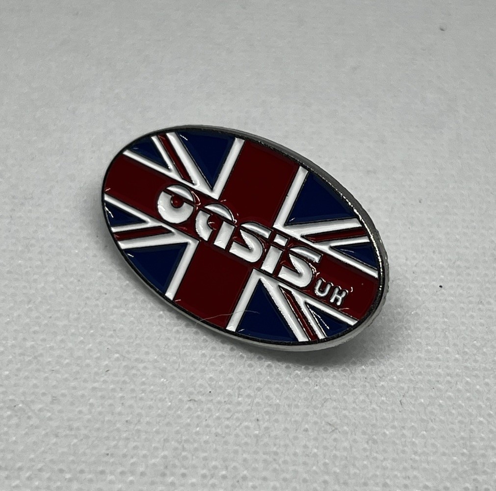OASIS UK Oval Rock Band Metal Union Jack Hat Lapel Bag Pin OASIS UK Oval Rock Band Metal Union Jack Hat Lapel Bag Pin