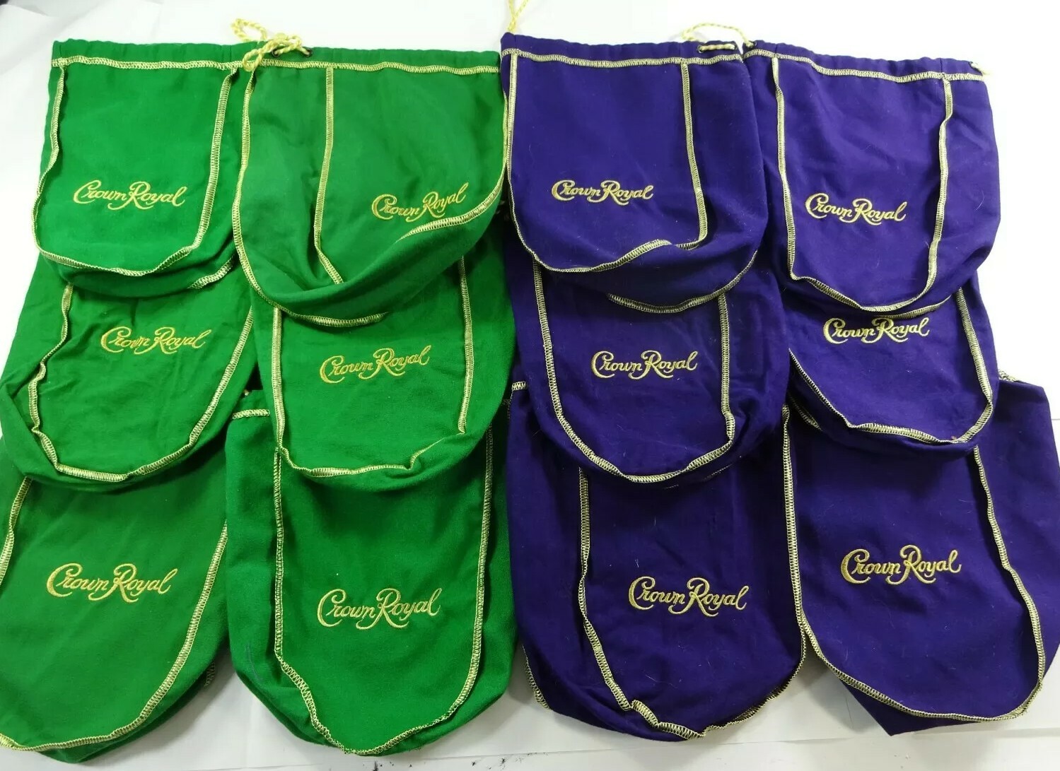 Mixed Lot of 12 Crown Royal Bags 6 Green & 6 Purple Mixed Lot of 12 Crown Royal Bags 6 Green & 6 Purple
