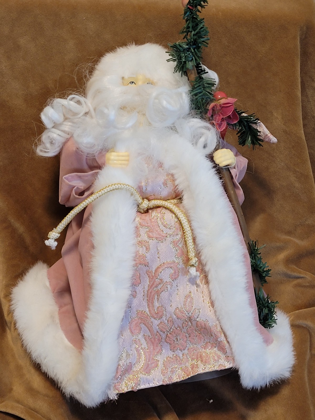 Vintage Victorian Pink and Gold Santa Claus 12 "