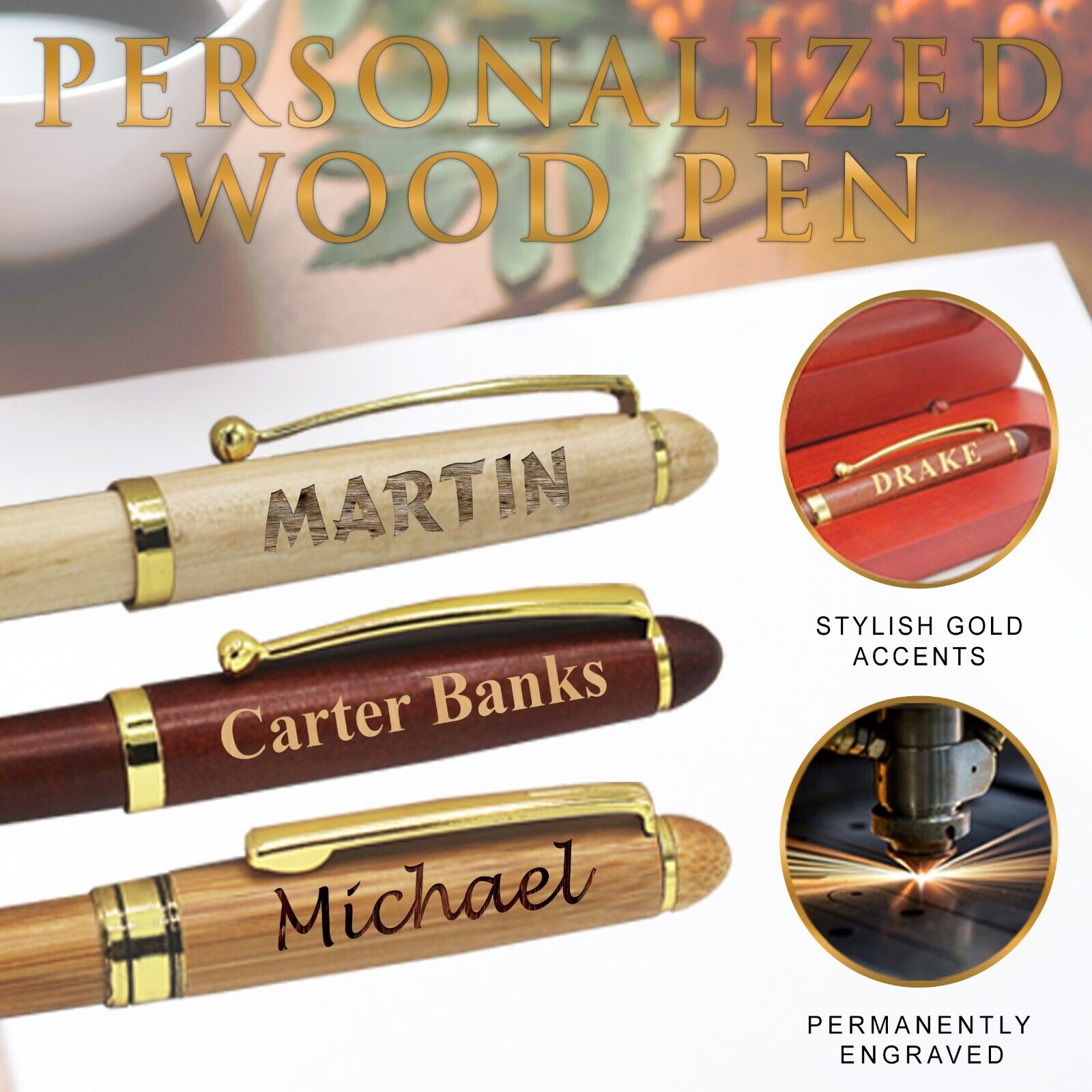 Personalized Wood Pen Custom Bamboo Pen Teacher Graduation Gift 