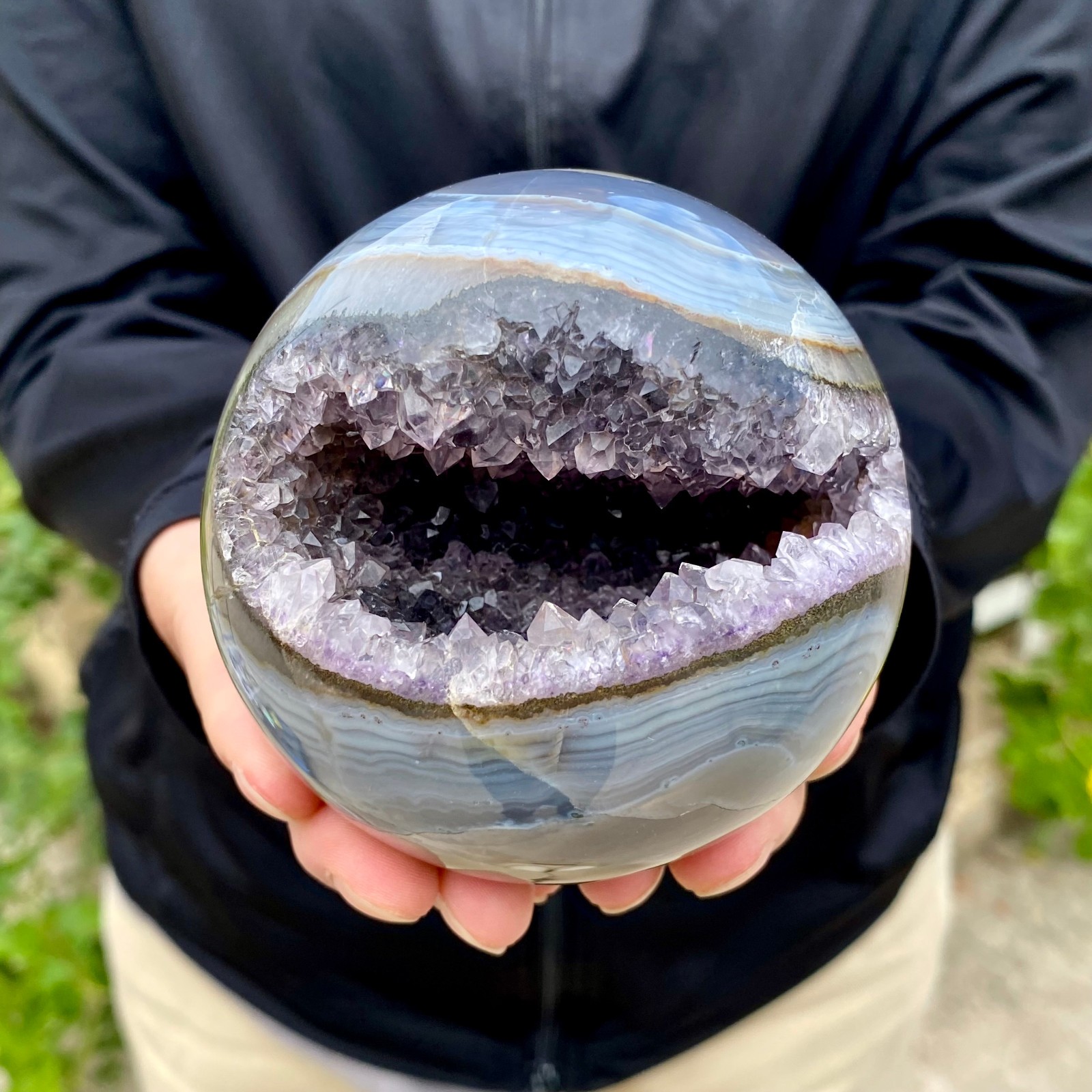 1.71LB Natural Open Smile Agate Amethyst Sphere Healing Wealth Collectible Cryst 1.71LB Natural Open Smile Agate Amethyst Sphere Healing Wealth Collectible Cryst