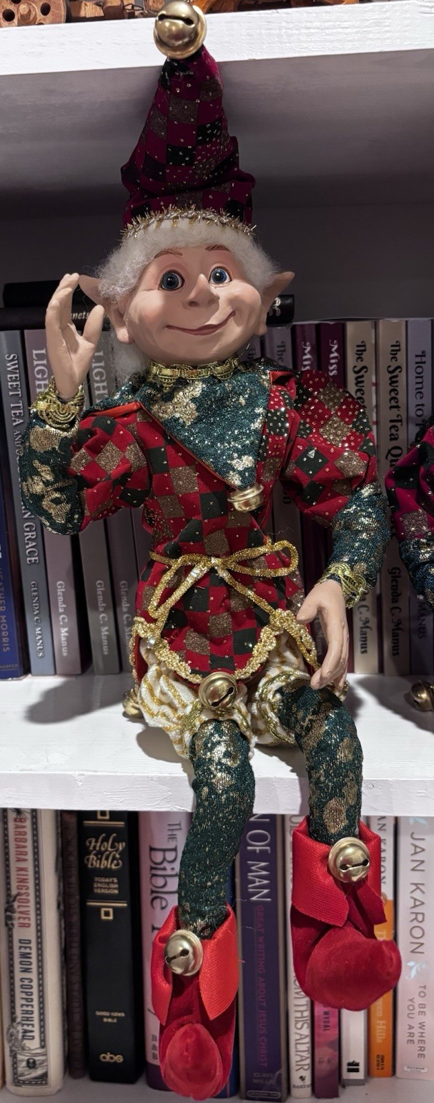 One 23" Hobby Lobby Poseable Elf / Pixie Red Green Gold Fancy Dressed One 23" Hobby Lobby Poseable Elf / Pixie Red Green Gold Fancy Dressed