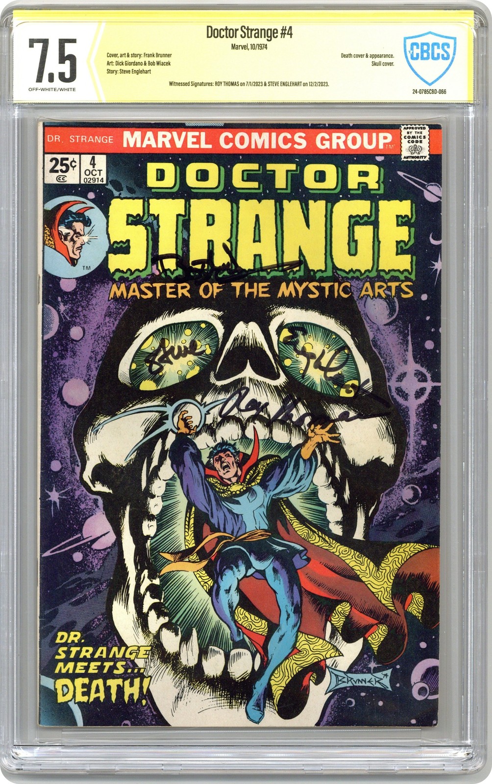 Doctor Strange #4 CBCS 7.5 Witnessed Sig Thomas/Englehart 1974 Doctor Strange #4 CBCS 7.5 Witnessed Sig Thomas/Englehart 1974