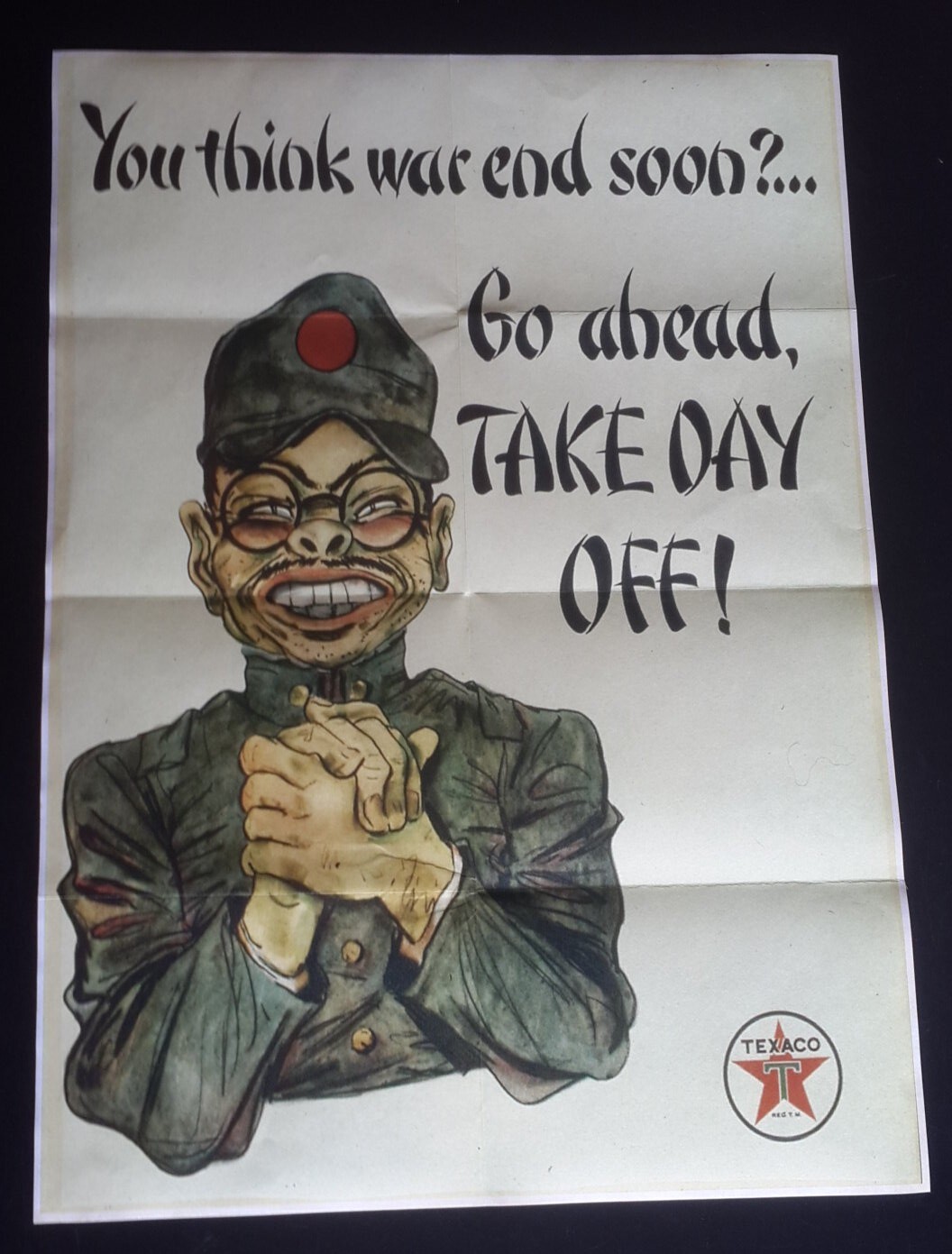 1944 WW2 USA AMERICA TEXACO OIL COMPANY JAPANESE ARMY SOLDIER PROPAGANDA POSTER 1944 WW2 USA AMERICA TEXACO OIL COMPANY JAPANESE ARMY SOLDIER PROPAGANDA POSTER