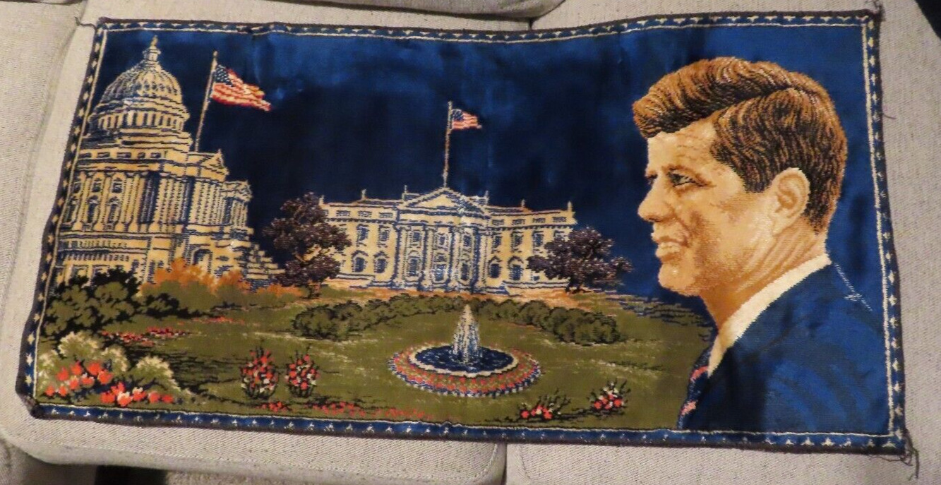 VTG John F Kennedy JFK Rug Wall Hanging Tapestry 60s Democrat Political RFK Jr